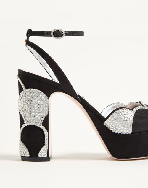 Valentino Garavani - Bowow Platform Sandal In Moiré Fabric With Crystals 115mm - Black/silver - Woman - Sandals
